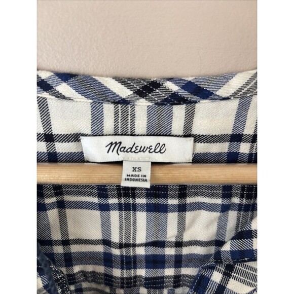 Madewell Women’s Plaid Flannel Shirt Dress Black Blue White Size XS Long Sleeve - Picture 4 of 8
